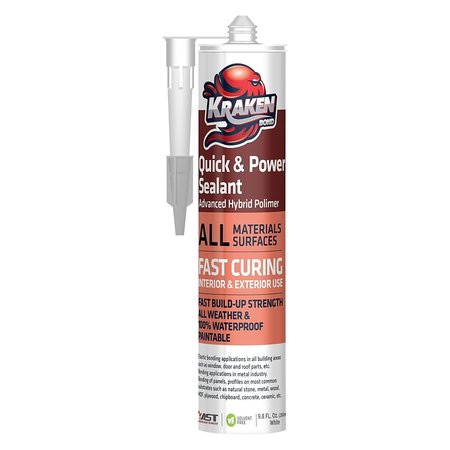 KRAKENBOND Krakenbond Quick & Power Hybrid Sealant, Crack Filler, Fast Curing, Waterproof, Concrete, Metal, 9.8 oz, White KR1302PA